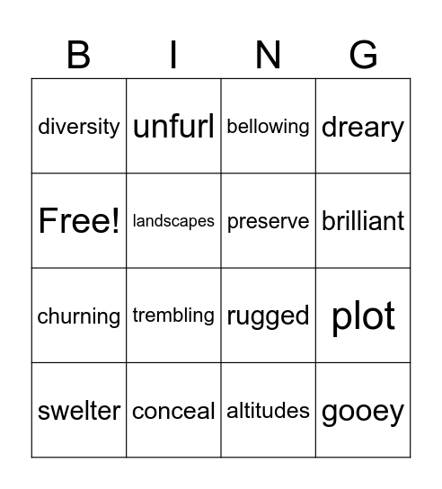 Vocabulary Words Bingo Card