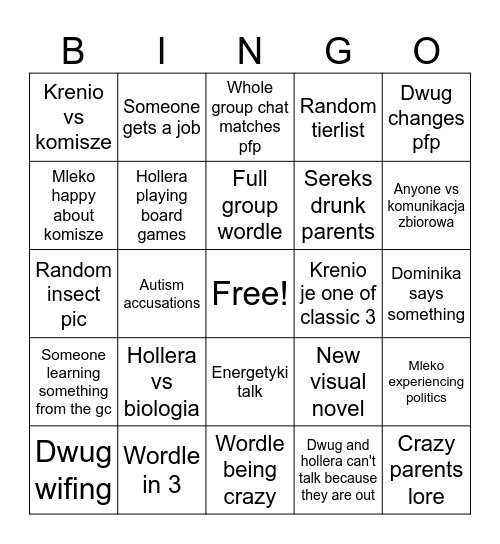 Groupchat Bingo Card