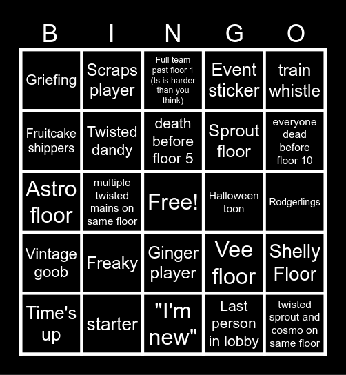 Dandy's world Bingo Card