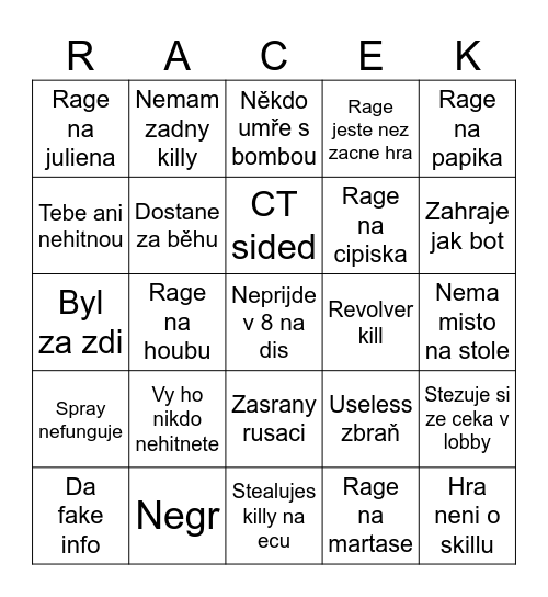 ULTIMATNI CS2 RACEK BINGO Card