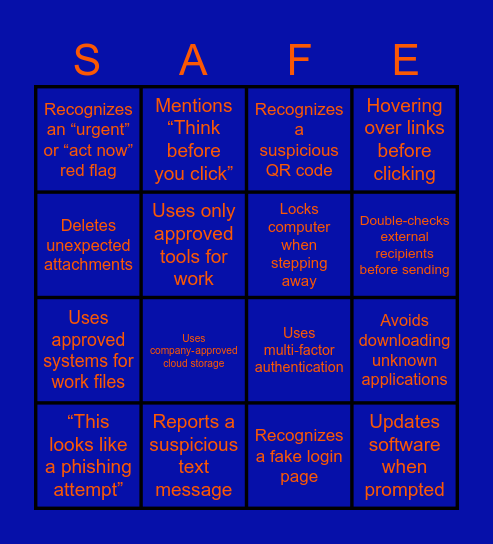 General Security Awareness Bingo Card