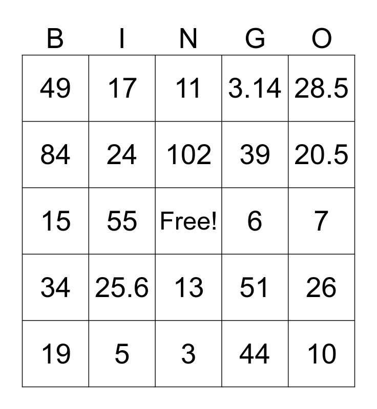Similar Triangles Bingo Card