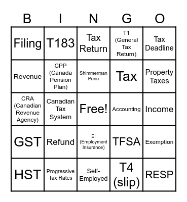 The Canadian Tax System Bingo Card