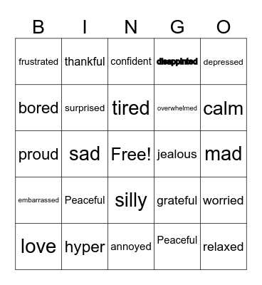 Feelings Bingo Card