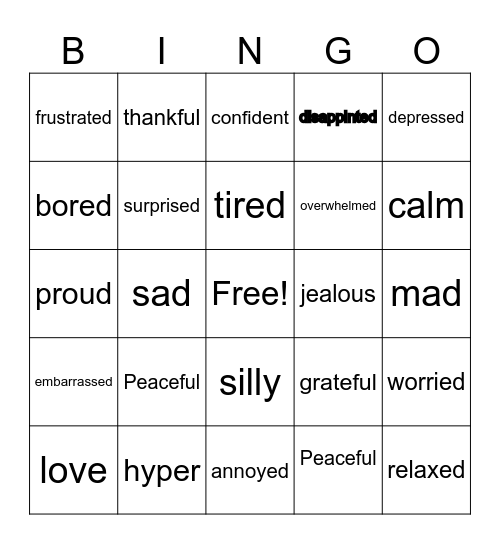 Feelings Bingo Card