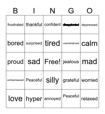 Feelings Bingo Card