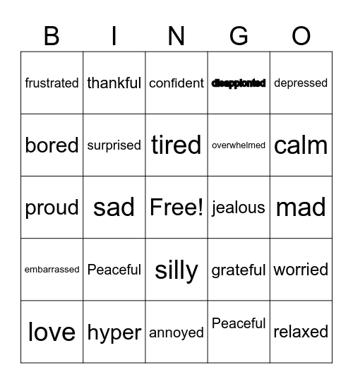 Feelings Bingo Card