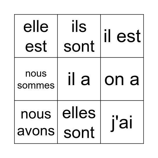 Être & Avoir Bingo Card