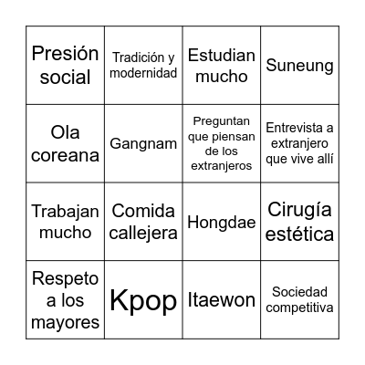Videos de Corea Bingo Card