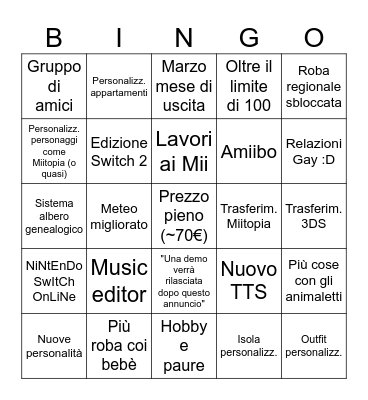TD:LTD Bingo Card Bingo Card