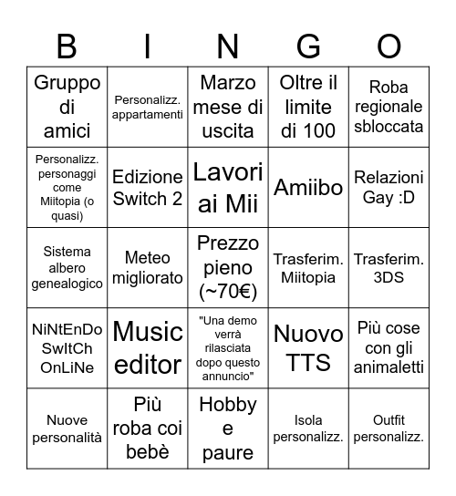 TD:LTD Bingo Card Bingo Card