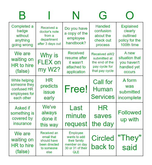Human Resources Bingo Card