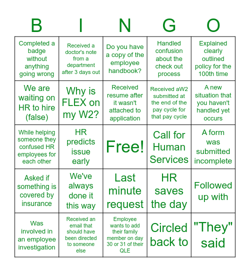 Human Resources Bingo Card