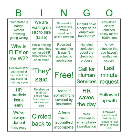 Human Resources Bingo Card