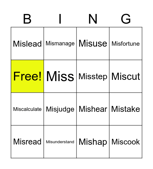 Mis- Bingo Card