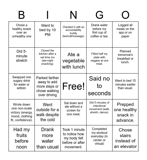 Accountability 3 Things Bingo Card