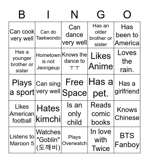 Classmate Bingo!!!! Bingo Card