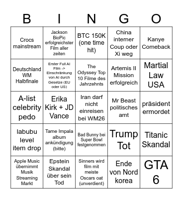 2026 Bingo Card