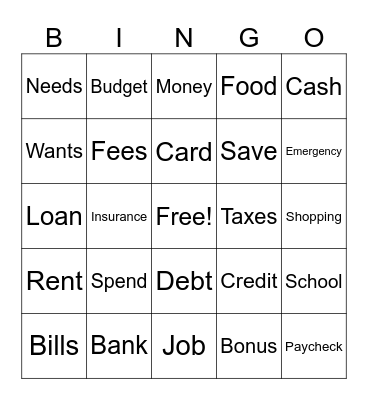 Money 101 Bingo Card