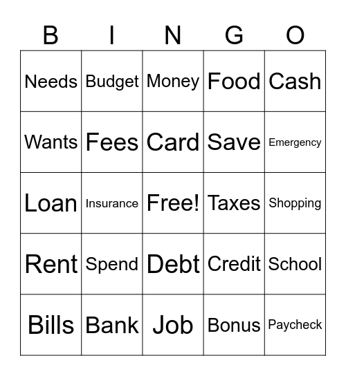 Money 101 Bingo Card