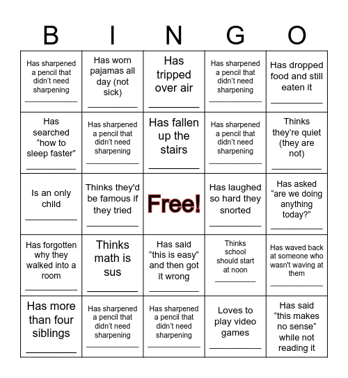 Getting To Know You Bingo Card