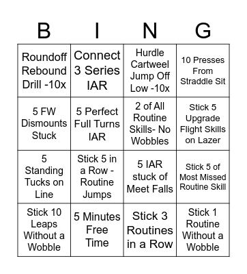 Balance Beam Bingo Card