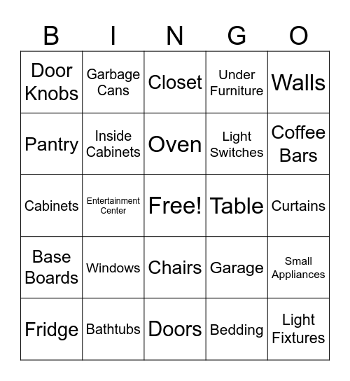 Cleaning Bingo Card