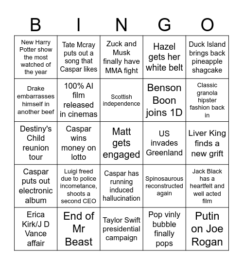 Caspar's 2026 Bingo Card