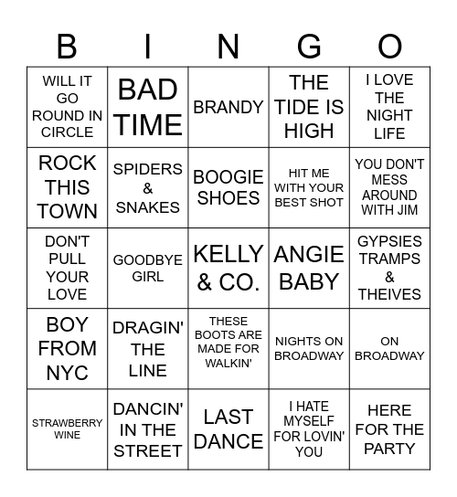 MUSIC BINGO WITH KELLY & CO. Bingo Card