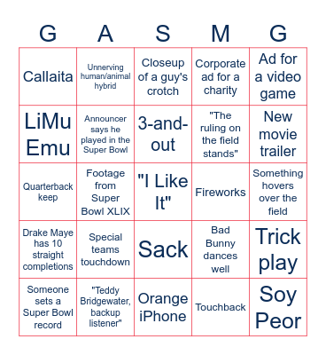 Super Bowl LX Bingo Card