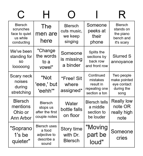 Cantamus Bingo Card