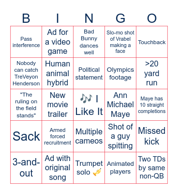 Super Bowl LX Bingo Card