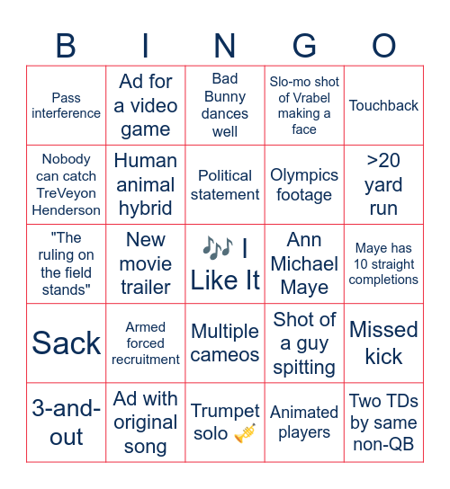 Super Bowl LX Bingo Card