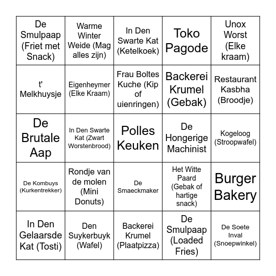 Efteling Eten/Drinken kaart Bingo Card