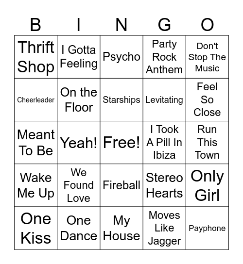 Hits of the 2010's Bingo Card