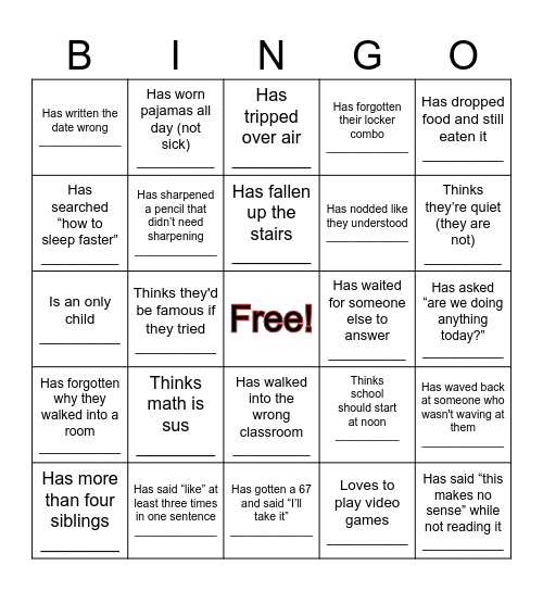 Getting To Know You Bingo Card