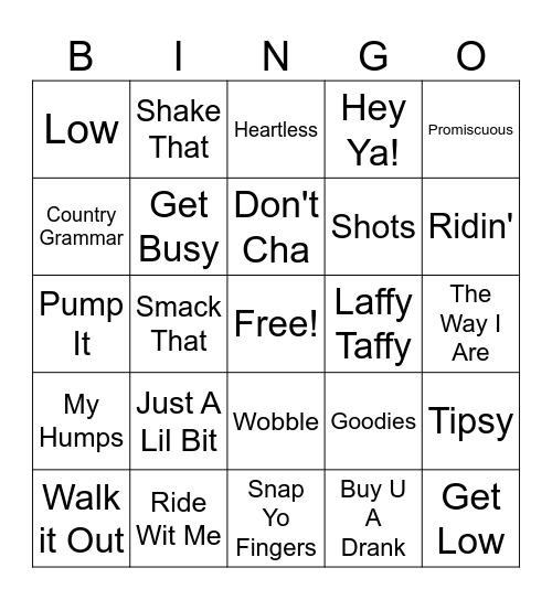 2000's Hip Hop Bingo Card