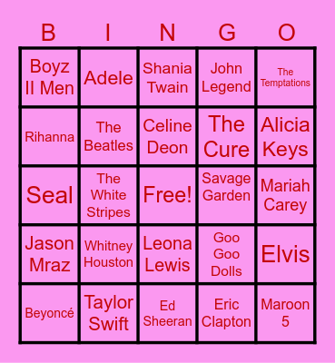 Love Songs Bingo Card