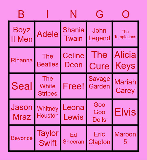 Love Songs Bingo Card