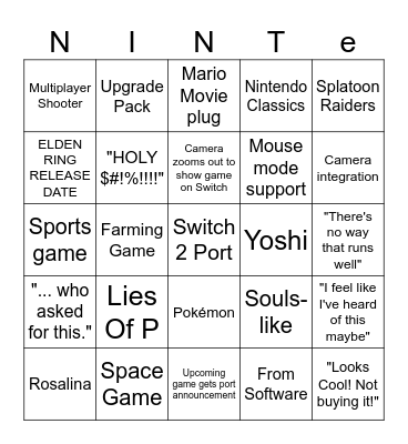 Nintendo Direct 2026 Bingo Card