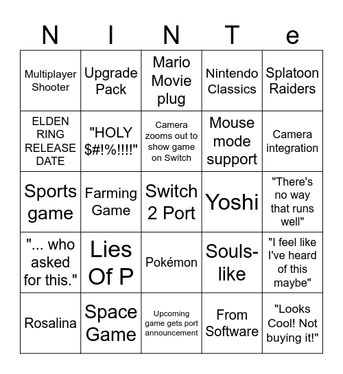 Nintendo Direct 2026 Bingo Card