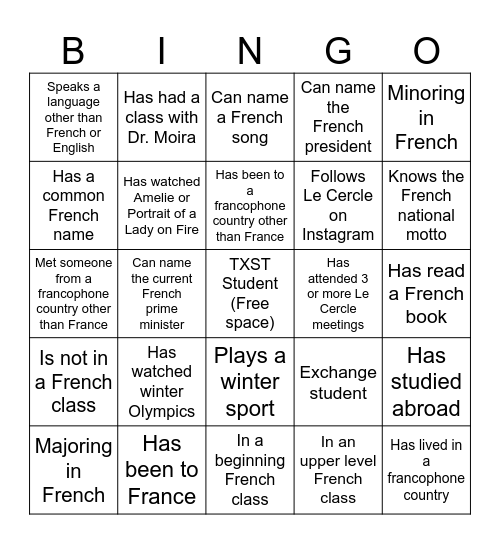 Le Cercle winter bingo Card