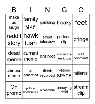 Instagram Reels Bingo Card