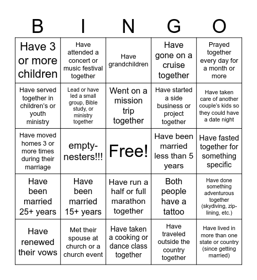 Married's Bingo Card