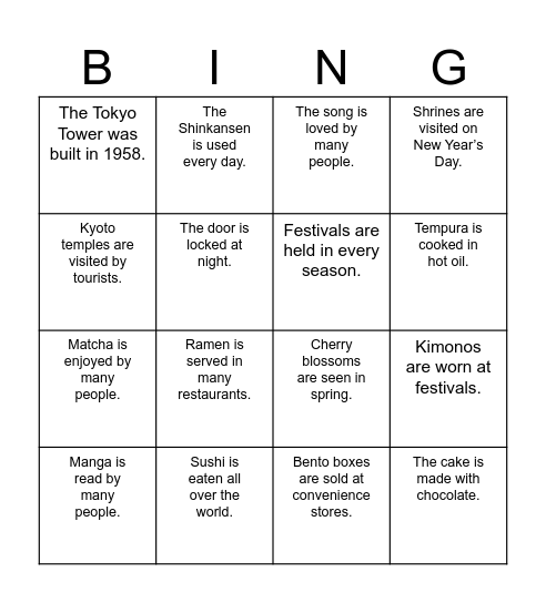 Passive Voice BINGO Card