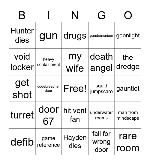 Pressure bingo Card