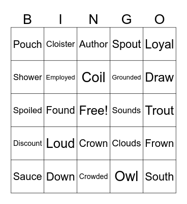 Dipthongs Bingo Card