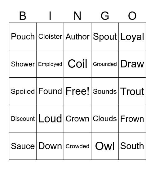 Dipthongs Bingo Card