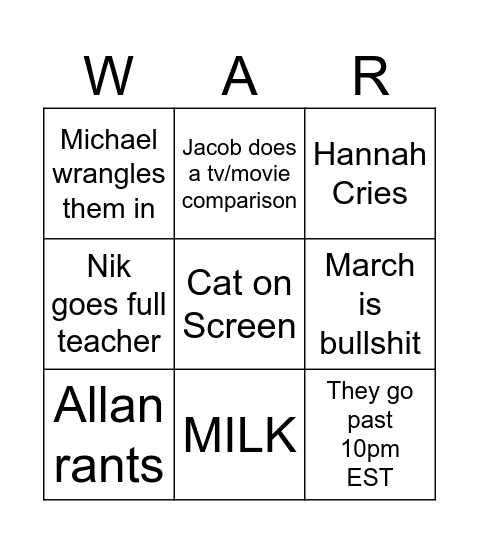 BBBC WARD ARC 12 pt. 2 Bingo Card