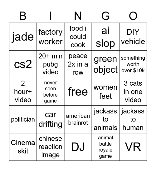 douyin Bingo Card